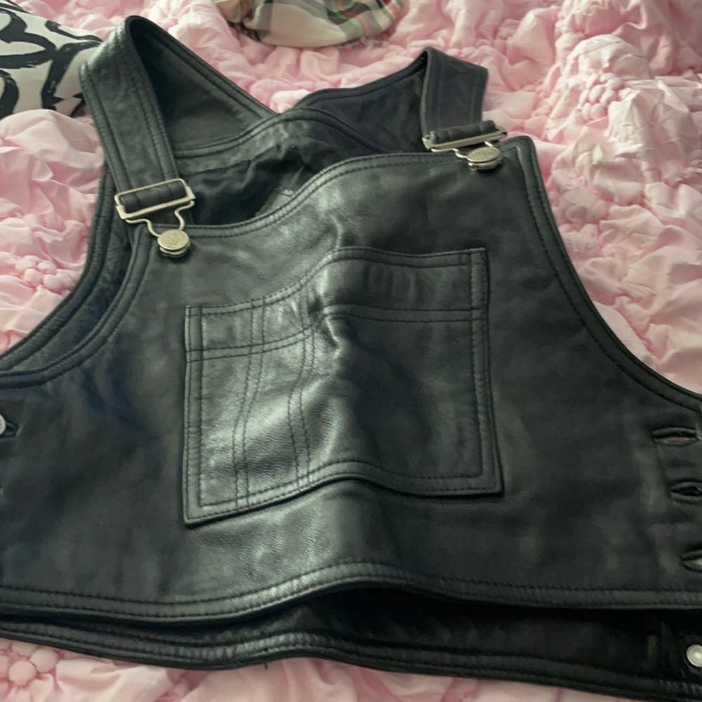 Waist length crop leather vest